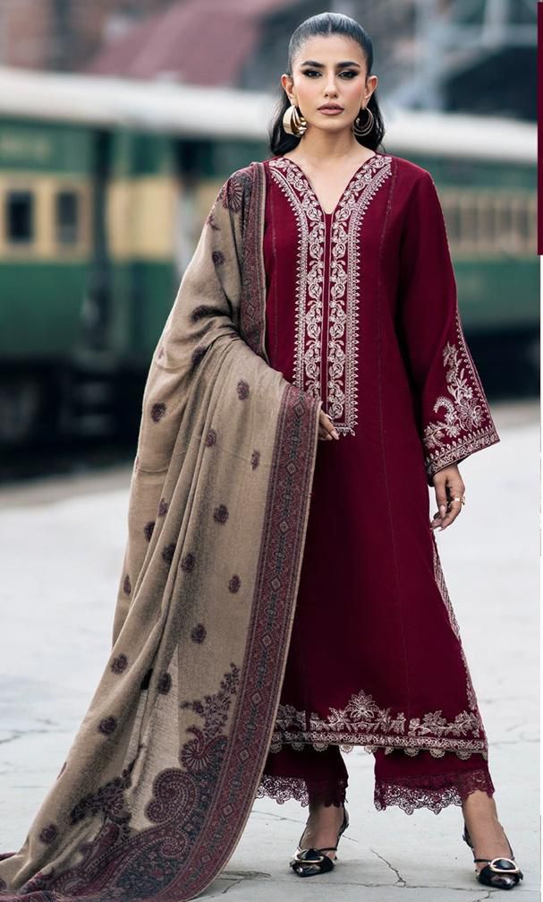 Embroidered Dhanak Three Piece Winter Collection