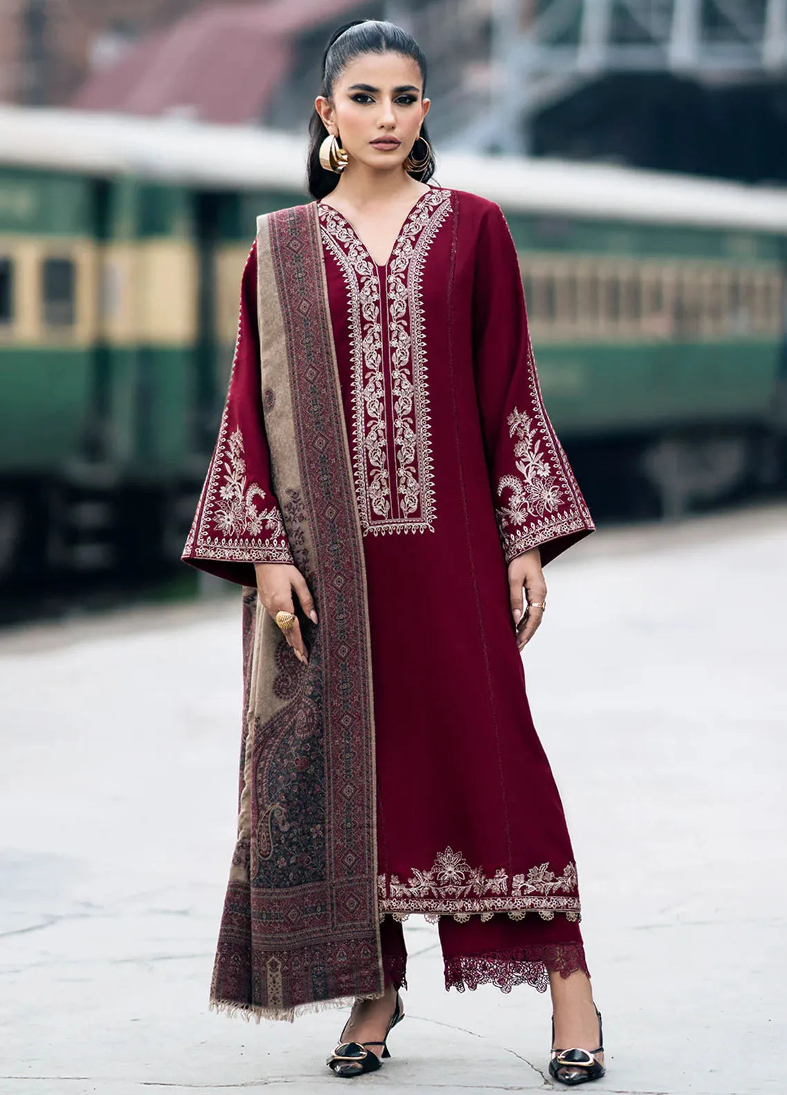 Embroidered Dhanak Three Piece Winter Collection
